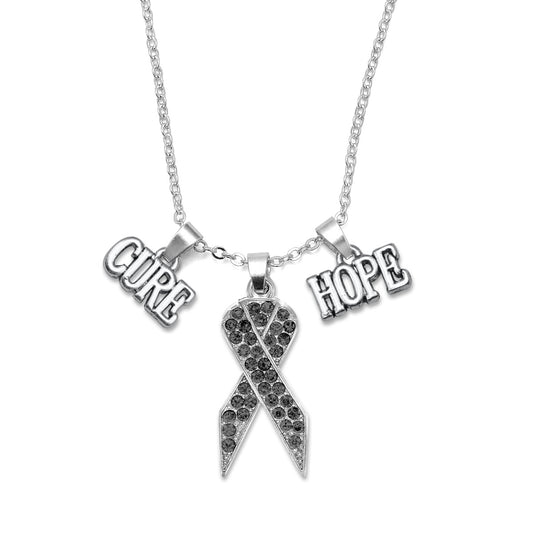 Silver Hope Black Awareness Ribbon Charm Classic Necklace