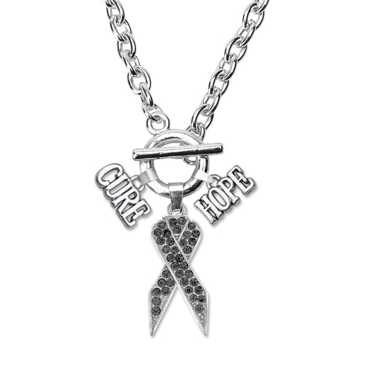 Silver Hope Black Awareness Ribbon Charm Toggle Necklace