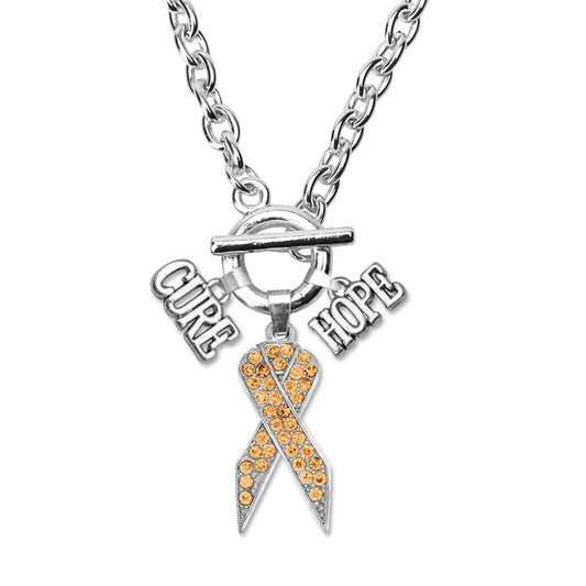 Silver Hope Orange Awareness Ribbon Charm Toggle Necklace