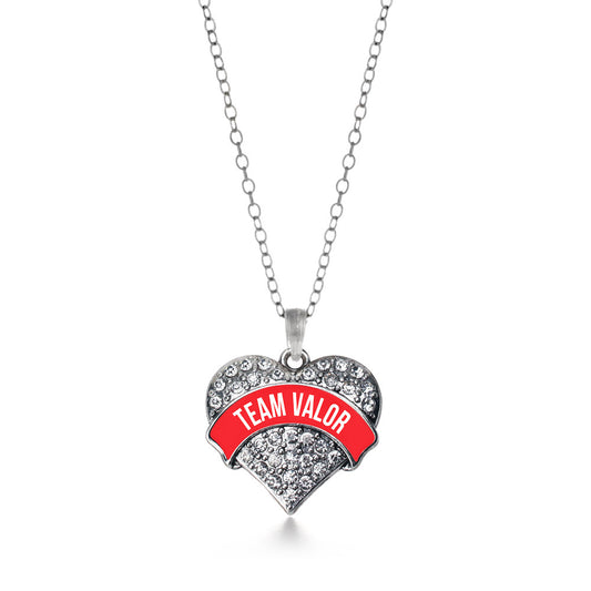 Silver Team Valor Pave Heart Charm Classic Necklace