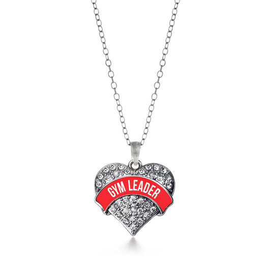 Silver Red Gym Leader Pave Heart Charm Classic Necklace