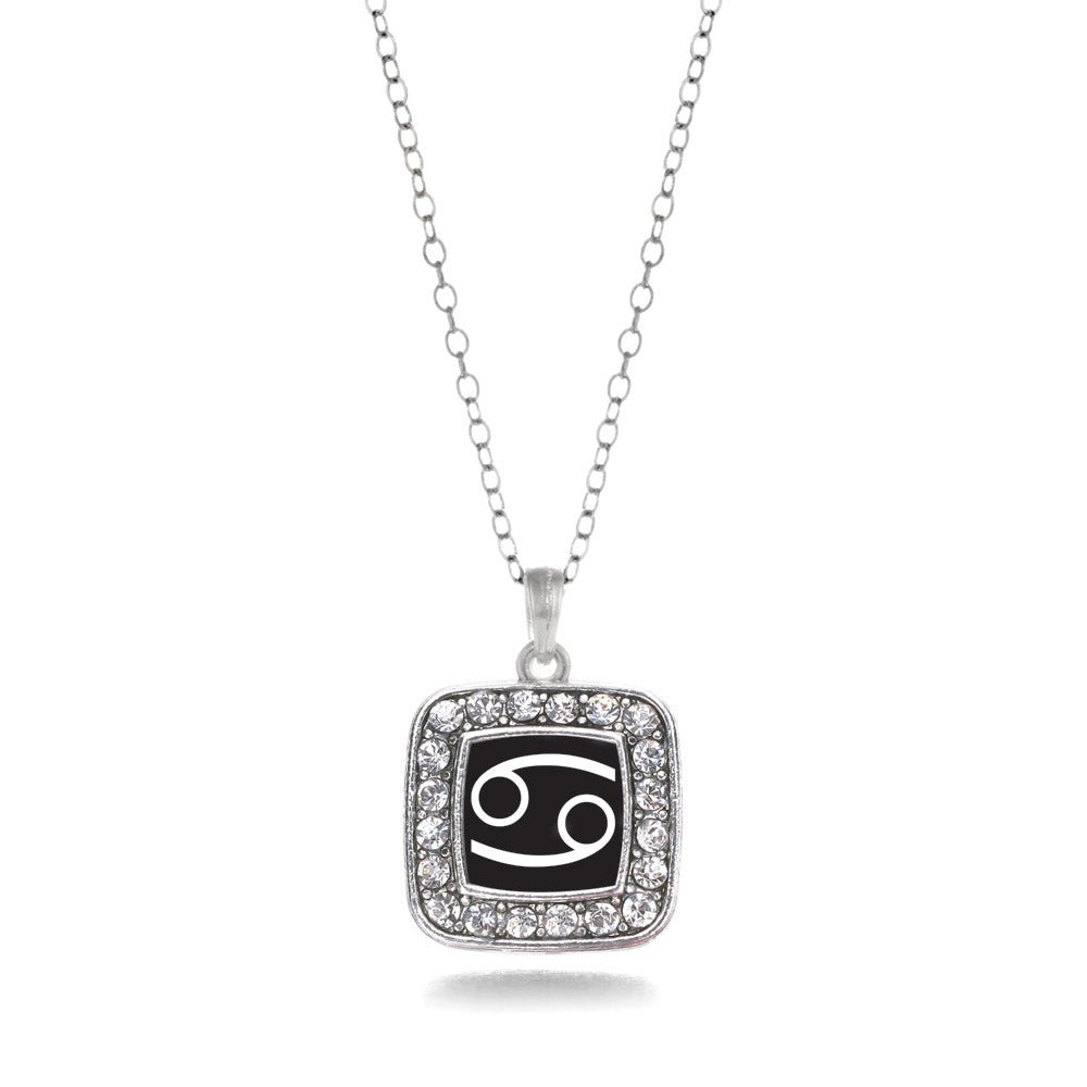 Silver Cancer Zodiac Square Charm Classic Necklace
