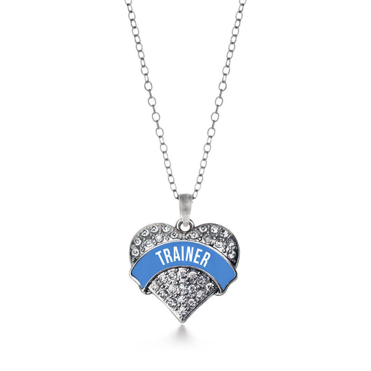 Silver Blue Trainer Pave Heart Charm Classic Necklace