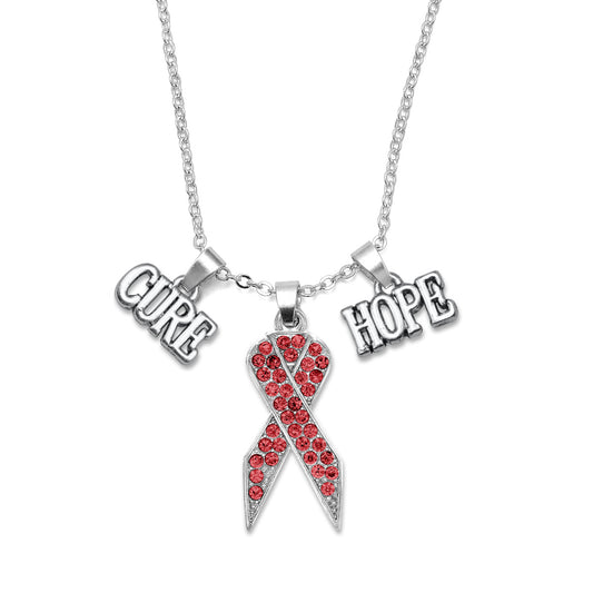Silver Hope Red Awareness Ribbon Charm Classic Necklace