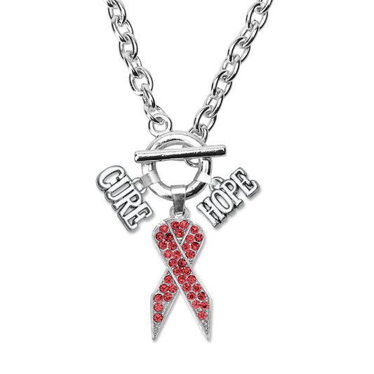 Silver Hope Red Awareness Ribbon Charm Toggle Necklace