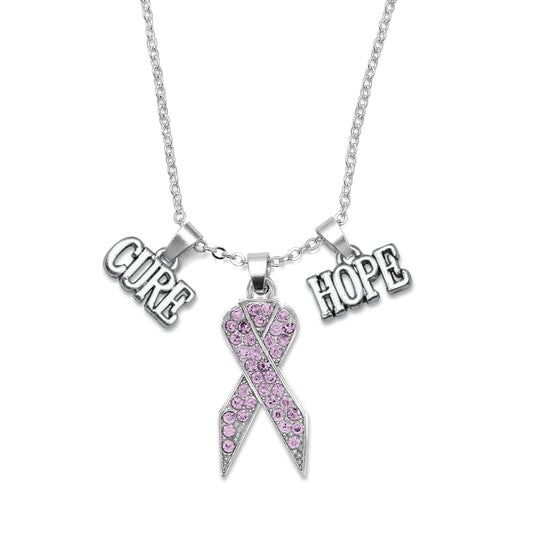 Silver Hope Purple Awareness Ribbon Charm Classic Necklace