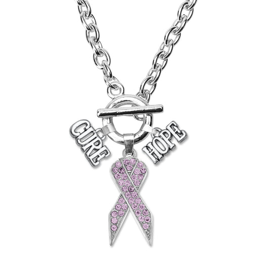 Silver Hope Purple Awareness Ribbon Charm Toggle Necklace