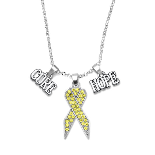 Silver Hope Yellow Awareness Ribbon Charm Classic Necklace