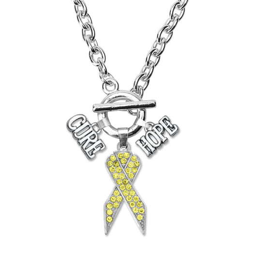 Silver Hope Yellow Awareness Ribbon Charm Toggle Necklace