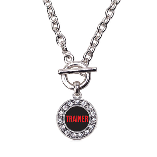 Silver Red Trainer Circle Charm Toggle Necklace