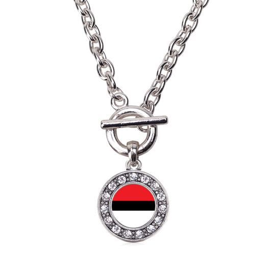 Silver Red and White Ball Circle Charm Toggle Necklace