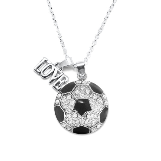 Silver Love Soccer Ball Charm Classic Necklace