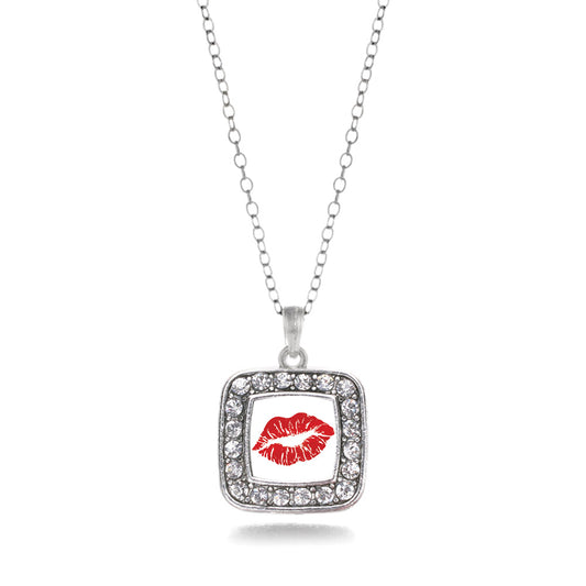 Silver Goodbye Kiss Emoji Square Charm Classic Necklace