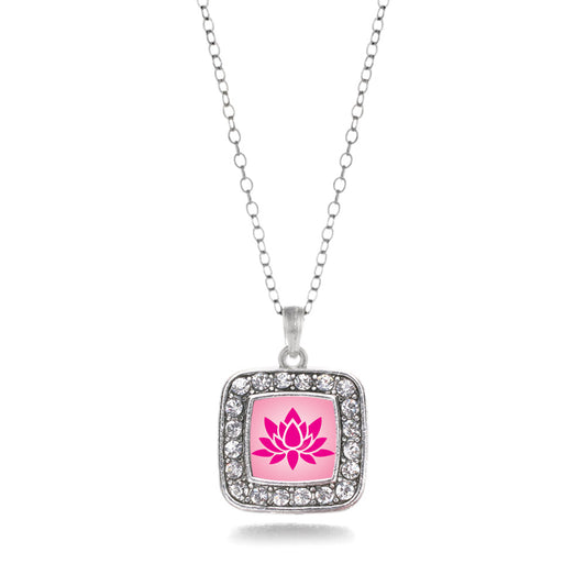 Silver Lotus Square Charm Classic Necklace