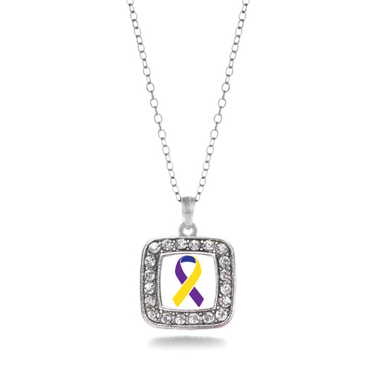 Silver Bladder Cancer Awareness Square Charm Classic Necklace