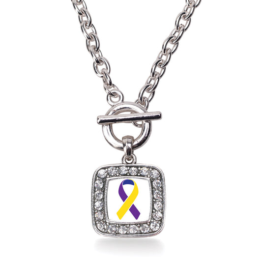 Silver Bladder Cancer Awareness Square Charm Toggle Necklace