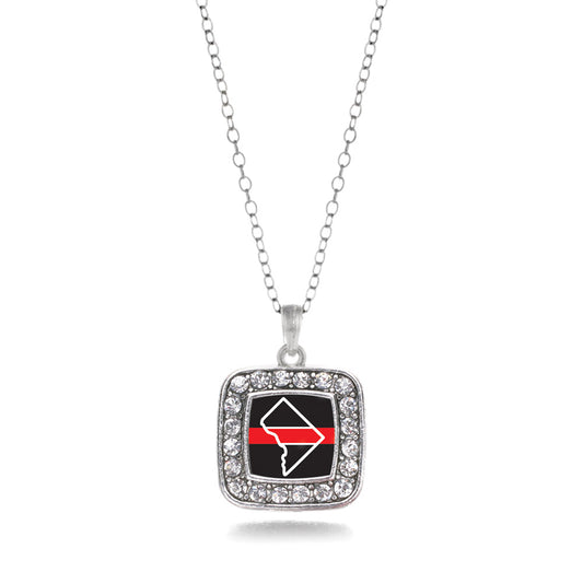 Silver District of Columbia Thin Red Line Square Charm Classic Necklace