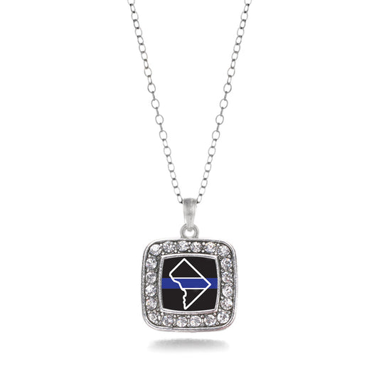 Silver District of Columbia Thin Blue Line Square Charm Classic Necklace