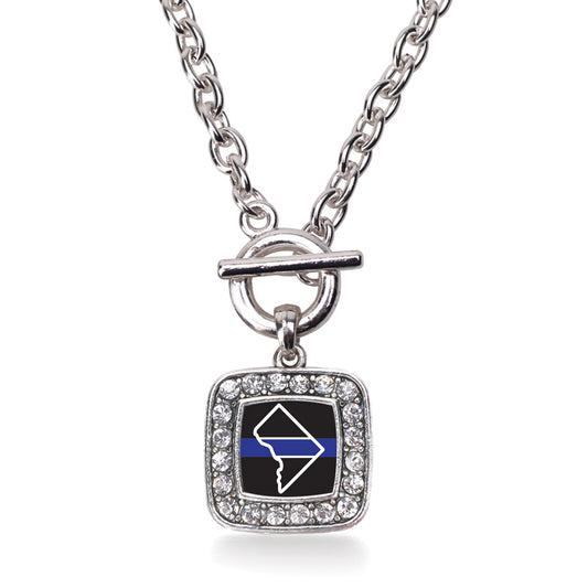 Silver District of Columbia Thin Blue Line Square Charm Toggle Necklace