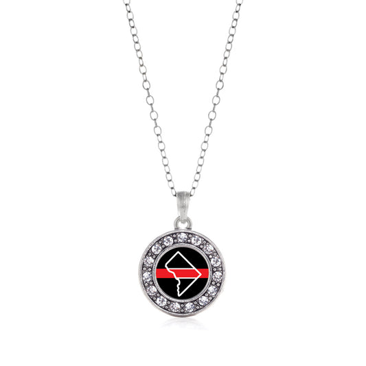 Silver District of Columbia Thin Red Line Circle Charm Classic Necklace