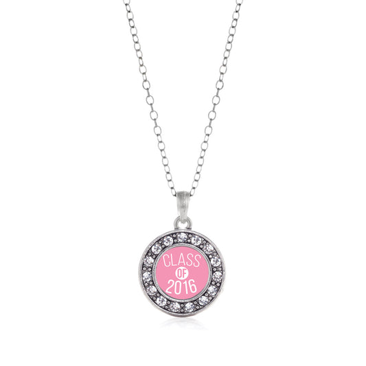Silver Pink Class of 2016 Circle Charm Classic Necklace