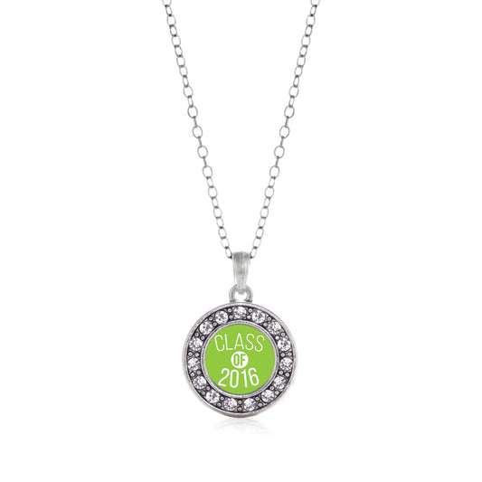Silver Lime Green Class of 2016 Circle Charm Classic Necklace
