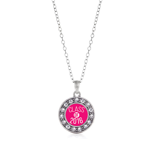 Silver Fuchsia Class of 2016 Circle Charm Classic Necklace
