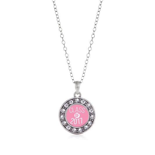 Silver Pink Class of 2017 Circle Charm Classic Necklace
