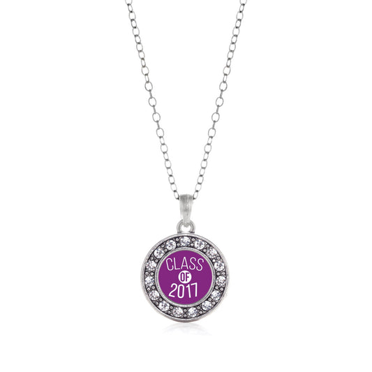 Silver Purple Class of 2017 Circle Charm Classic Necklace