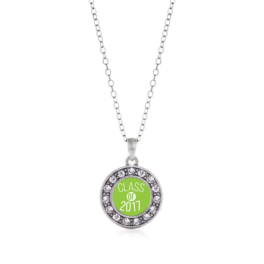 Silver Lime Green Class of 2017 Circle Charm Classic Necklace