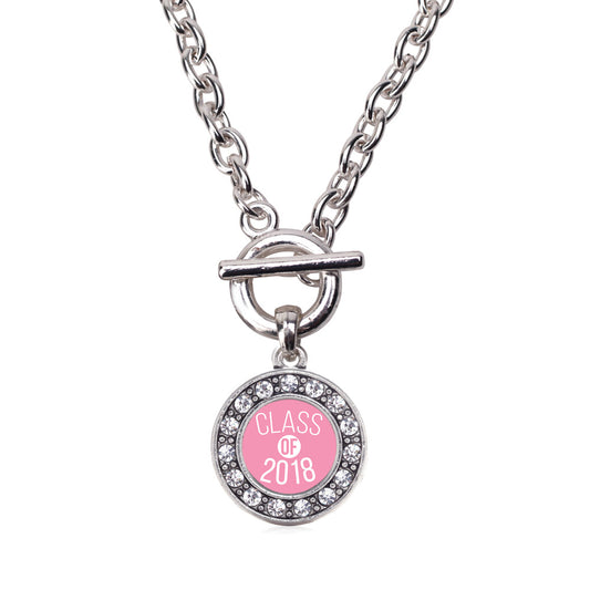 Silver Pink Class of 2018 Circle Charm Toggle Necklace