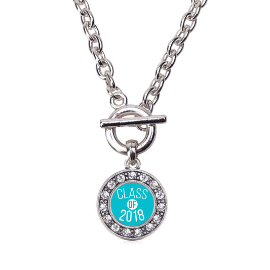 Silver Teal Class of 2018 Teal Circle Charm Toggle Necklace
