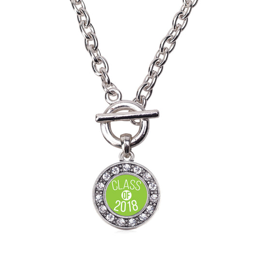 Silver Lime Green Class of 2018 Circle Charm Toggle Necklace
