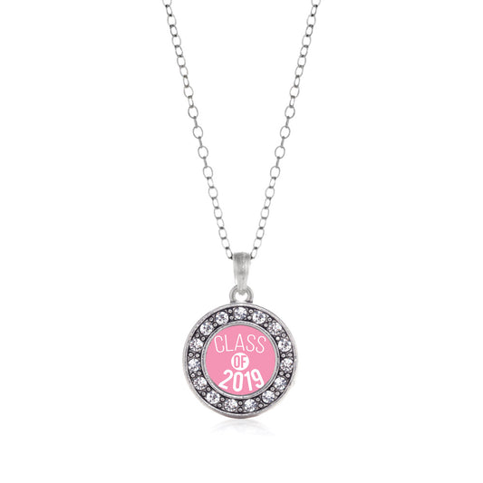 Silver Pink Class of 2019 Circle Charm Classic Necklace