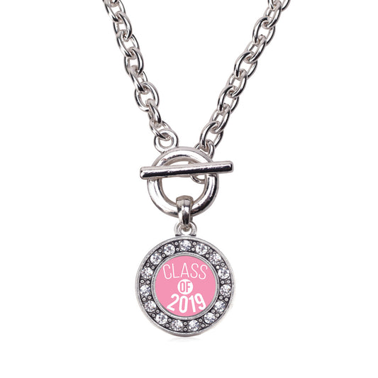 Silver Pink Class of 2019 Circle Charm Toggle Necklace