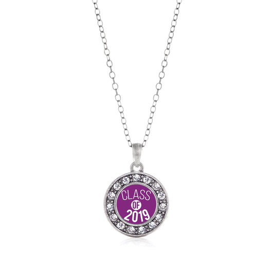 Silver Purple Class of 2019 Circle Charm Classic Necklace