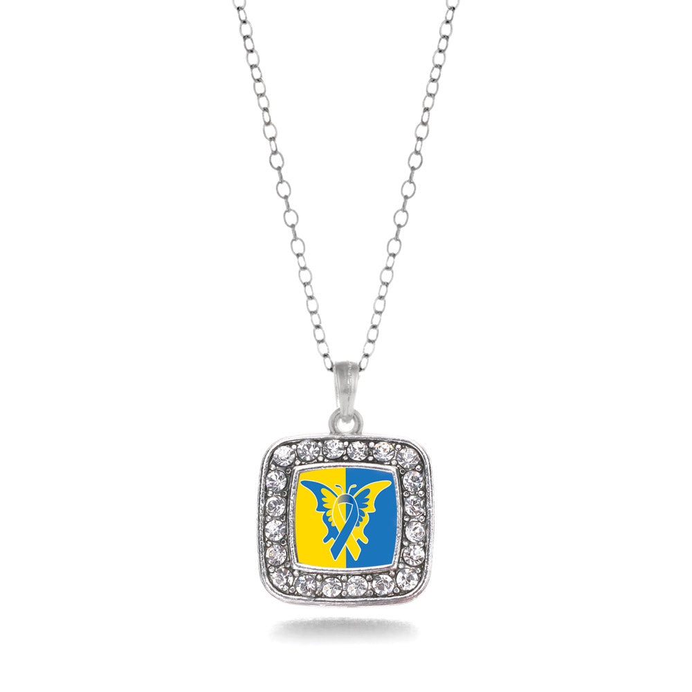 Silver Down Syndrome Awareness Square Charm Classic Necklace