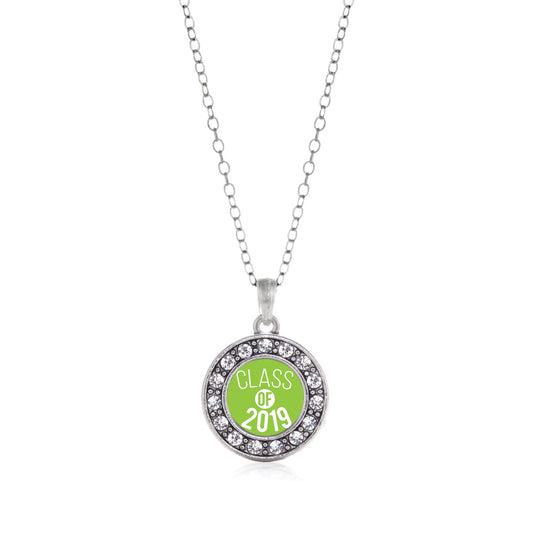 Silver Lime Green Class of 2019 Circle Charm Classic Necklace