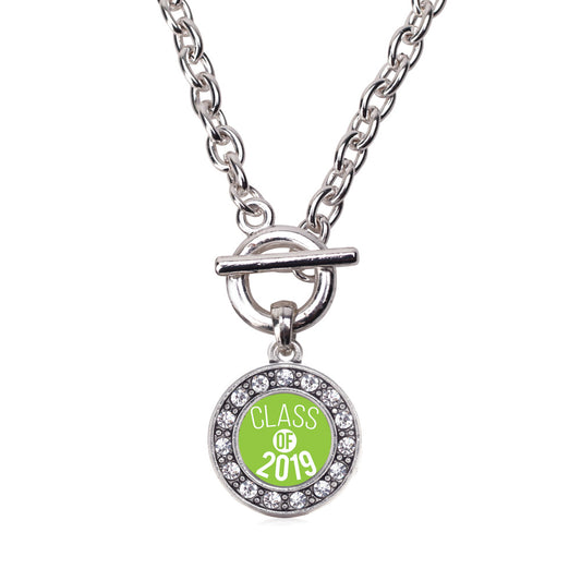 Silver Lime Green Class of 2019 Circle Charm Toggle Necklace