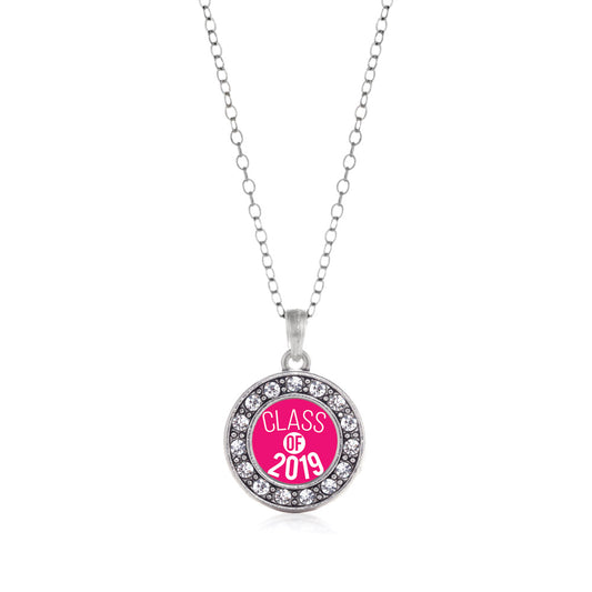 Silver Fuchsia Class of 2019 Circle Charm Classic Necklace
