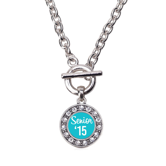 Silver Teal Senior '15 Circle Charm Toggle Necklace