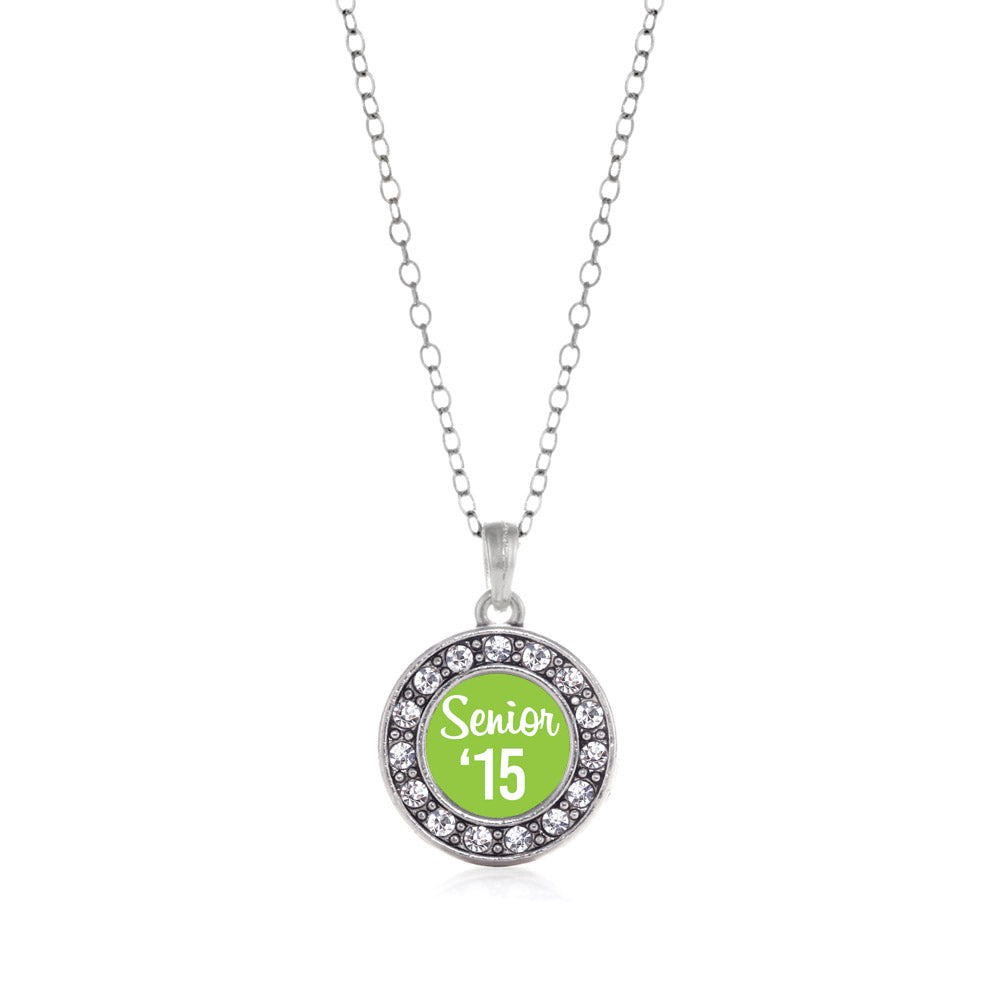 Silver Lime Green Senior '15 Circle Charm Classic Necklace