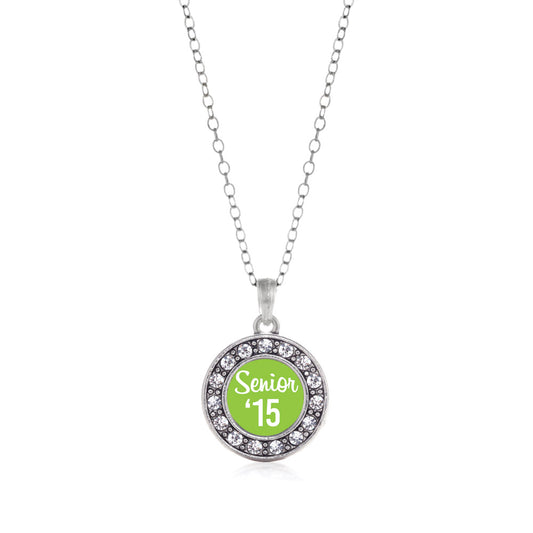 Silver Lime Green Senior '15 Circle Charm Classic Necklace