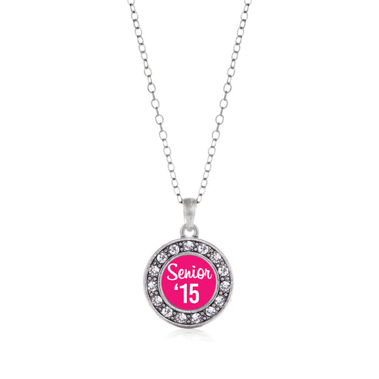 Silver Fuchsia Senior '15 Circle Charm Classic Necklace