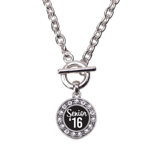 Silver Senior '16 Circle Charm Toggle Necklace