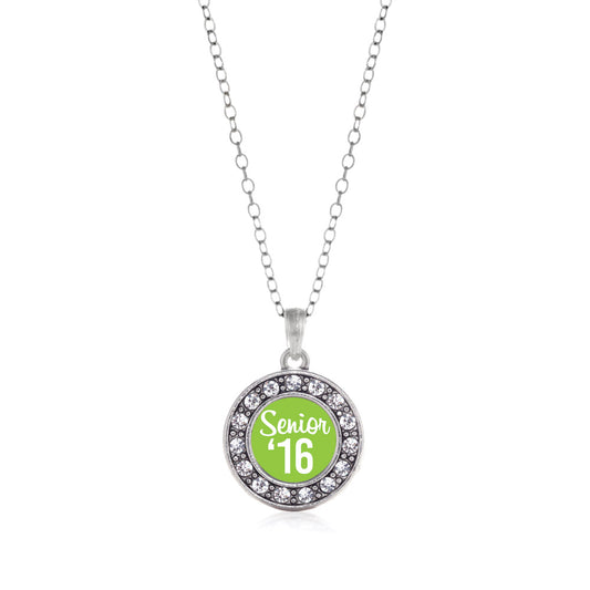 Silver Lime Green Senior '16 Circle Charm Classic Necklace