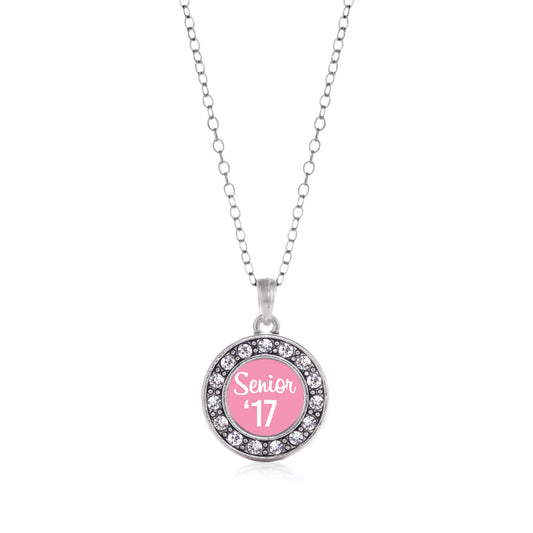 Silver Pink Senior '17 Circle Charm Classic Necklace