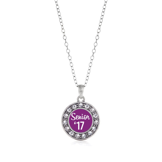 Silver Purple Senior '17 Circle Charm Classic Necklace