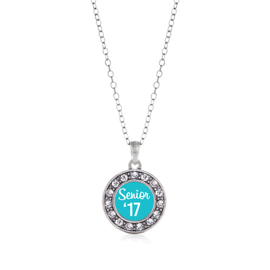 Silver Teal Senior '17 Circle Charm Classic Necklace