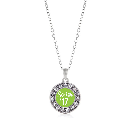 Silver Lime Green Senior '17 Circle Charm Classic Necklace